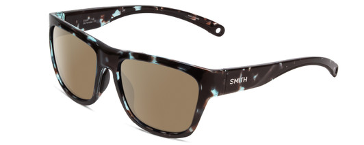 Profile View of Smith Optics Joya Designer Polarized Sunglasses with Custom Cut Amber Brown Lenses in Sky Tortoise Havana Marble Brown Ladies Square Full Rim Acetate 56 mm