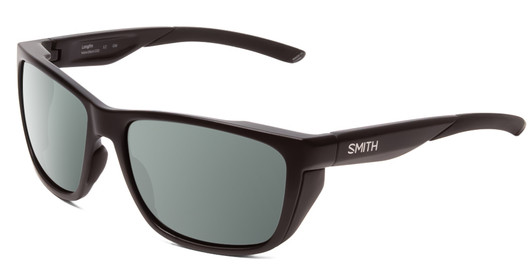 Profile View of Smith Optics Longfin Designer Polarized Sunglasses with Custom Cut Smoke Grey Lenses in Matte Black Unisex Wrap Full Rim Acetate 59 mm