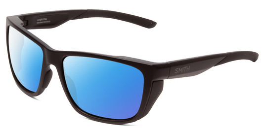 Side View of Smith Optics Longfin Elite Designer Polarized Sunglasses with Custom Cut Smoke Grey Lenses in Matte Black Unisex Wrap Full Rim Acetate 59 mm