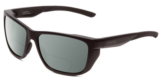 Front View of Smith Optics Longfin Elite Designer Polarized Reading Sunglasses with Custom Cut Powered Green Mirror Lenses in Matte Black Unisex Wrap Full Rim Acetate 59 mm