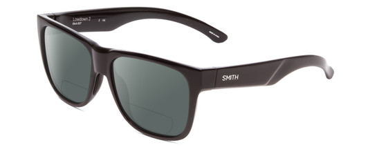 Profile View of Smith Optics Lowdown 2 Designer Polarized Reading Sunglasses with Custom Cut Powered Smoke Grey Lenses in Gloss Black Unisex Classic Full Rim Acetate 55 mm