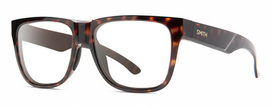 Profile View of Smith Optics Lowdown 2 Designer Reading Eye Glasses in Tortoise Havana Brown Gold Unisex Classic Full Rim Acetate 55 mm