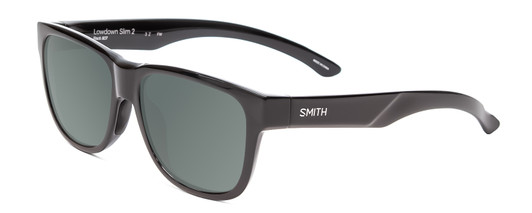 Profile View of Smith Optics Lowdown Slim 2 Designer Polarized Sunglasses with Custom Cut Smoke Grey Lenses in Gloss Black Unisex Classic Full Rim Acetate 53 mm
