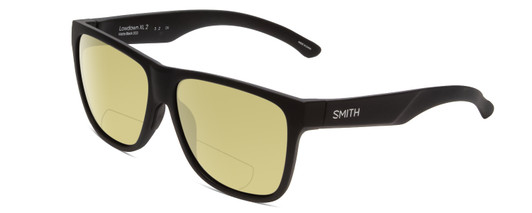 Profile View of Smith Optics Lowdown Xl 2 Designer Polarized Reading Sunglasses with Custom Cut Powered Sun Flower Yellow Lenses in Matte Black Unisex Classic Full Rim Acetate 60 mm
