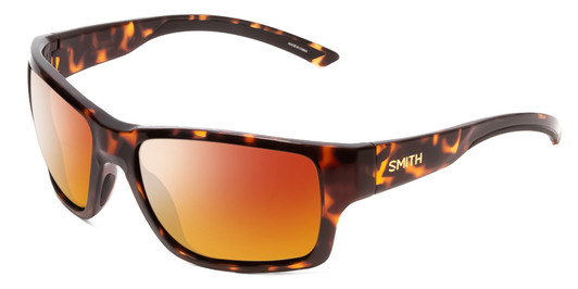 Profile View of Smith Optics Outback Designer Polarized Sunglasses with Custom Cut Red Mirror Lenses in Tortoise Havana Brown Gold Unisex Square Full Rim Acetate 59 mm
