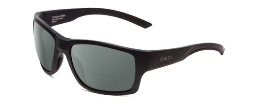 Profile View of Smith Optics Outback Elite Designer Polarized Reading Sunglasses with Custom Cut Powered Smoke Grey Lenses in Matte Deep Ink Navy Blue Cobalt Unisex Square Full Rim Acetate 59 mm