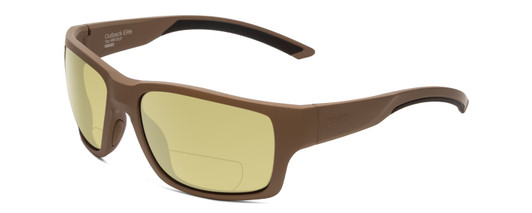 Profile View of Smith Optics Outback Elite Designer Polarized Reading Sunglasses with Custom Cut Powered Sun Flower Yellow Lenses in Tan 499 Brown Unisex Square Full Rim Acetate 59 mm