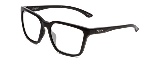 Profile View of Smith Optics Shoutout Designer Blue Light Blocking Eyeglasses in Gloss Black Unisex Retro Full Rim Acetate 57 mm