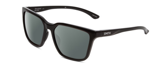 Profile View of Smith Optics Shoutout Designer Polarized Sunglasses with Custom Cut Smoke Grey Lenses in Gloss Black Unisex Retro Full Rim Acetate 57 mm