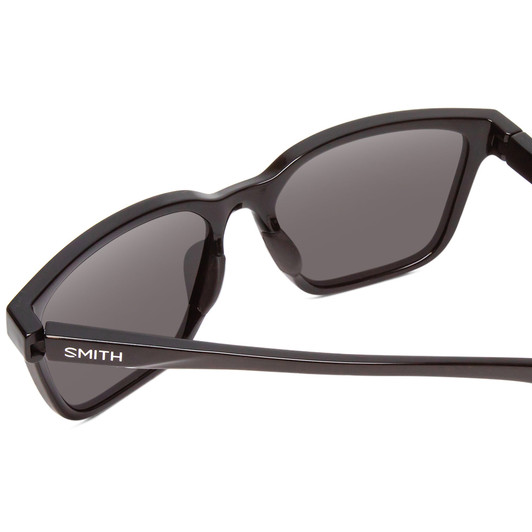 Close Up View of Smith Optics Shoutout Unisex Retro Designer Sunglasses in Gloss Black/Gray 57 mm