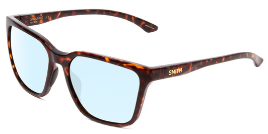 Profile View of Smith Optics Shoutout Designer Blue Light Blocking Eyeglasses in Tortoise Havana Gold Unisex Retro Full Rim Acetate 57 mm