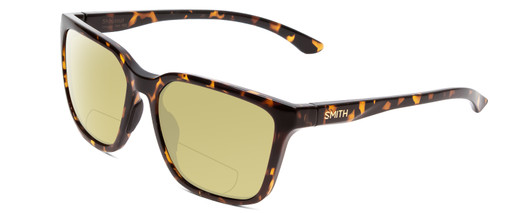Profile View of Smith Optics Shoutout Designer Polarized Reading Sunglasses with Custom Cut Powered Sun Flower Yellow Lenses in Vintage Tortoise Havana Brown Gold Unisex Retro Full Rim Acetate 57 mm