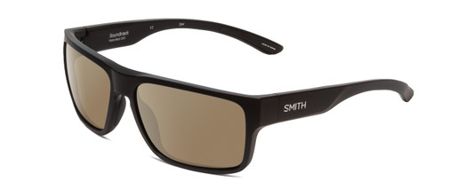 Profile View of Smith Optics Soundtrack Designer Polarized Sunglasses with Custom Cut Amber Brown Lenses in Matte Black Unisex Rectangle Full Rim Acetate 61 mm