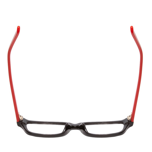Top View of SOHO 1010 Designer Reading Eye Glasses with Custom Cut Powered Lenses in Gloss Black Red Ladies Rectangle Full Rim Acetate 50 mm