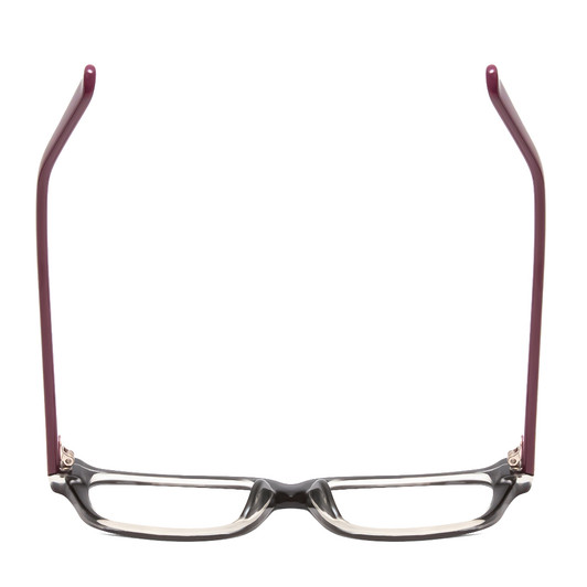 Top View of SOHO 1010 Designer Bi-Focal Prescription Rx Eyeglasses in Gloss Black Crystal Clear Layered/Plum Purple Ladies Rectangle Full Rim Acetate 50 mm