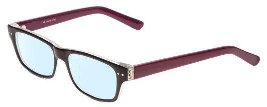 Profile View of SOHO 1010 Designer Blue Light Blocking Eyeglasses in Gloss Black Crystal Clear Layered/Plum Purple Ladies Rectangle Full Rim Acetate 50 mm