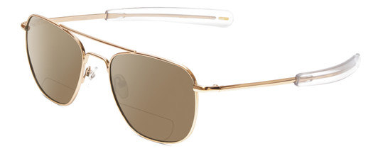 Profile View of Ernest Hemingway H202 Designer Polarized Reading Sunglasses with Custom Cut Powered Amber Brown Lenses in Gold Unisex Aviator Full Rim Metal 55 mm