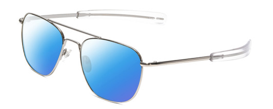 Profile View of Ernest Hemingway H202 Designer Polarized Sunglasses with Custom Cut Blue Mirror Lenses in Silver Unisex Aviator Full Rim Metal 55 mm