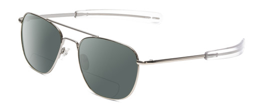 Profile View of Ernest Hemingway H202 Designer Polarized Reading Sunglasses with Custom Cut Powered Smoke Grey Lenses in Silver Unisex Aviator Full Rim Metal 55 mm