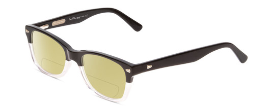 Profile View of Ernest Hemingway H4606 Designer Polarized Reading Sunglasses with Custom Cut Powered Sun Flower Yellow Lenses in Shiny Black Clear 2 Tone Unisex Cateye Full Rim Acetate 51 mm