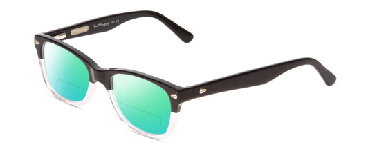 Profile View of Ernest Hemingway H4606 Designer Polarized Reading Sunglasses with Custom Cut Powered Green Mirror Lenses in Shiny Black Clear 2 Tone Unisex Cateye Full Rim Acetate 51 mm
