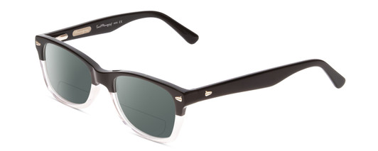 Profile View of Ernest Hemingway H4606 Designer Polarized Reading Sunglasses with Custom Cut Powered Smoke Grey Lenses in Shiny Black Clear 2 Tone Unisex Cateye Full Rim Acetate 51 mm