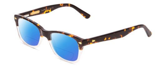 Profile View of Ernest Hemingway H4606 Designer Polarized Reading Sunglasses with Custom Cut Powered Blue Mirror Lenses in Tortoise Havana Brown Clear 2 Tone Unisex Cateye Full Rim Acetate 51 mm