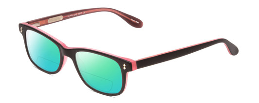 Profile View of Ernest Hemingway H4617 Designer Polarized Reading Sunglasses with Custom Cut Powered Green Mirror Lenses in Matte Black Crystal Pink Layered Silver Studs Ladies Cateye Full Rim Acetate 48 mm