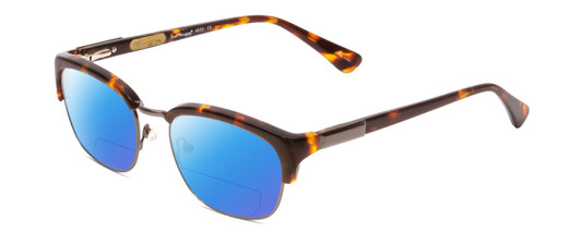 Profile View of Ernest Hemingway H4650 Designer Polarized Reading Sunglasses with Custom Cut Powered Blue Mirror Lenses in Tortoise Yellow Brown Gold Gun Metal Ladies Cateye Semi-Rimless Metal 49 mm