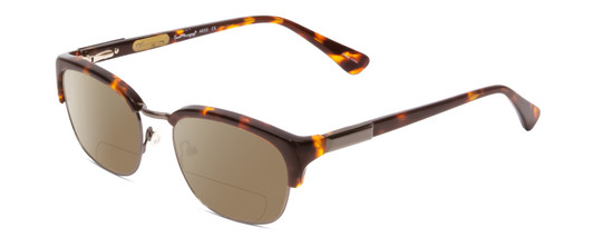 Profile View of Ernest Hemingway H4650 Designer Polarized Reading Sunglasses with Custom Cut Powered Amber Brown Lenses in Tortoise Yellow Brown Gold Gun Metal Ladies Cateye Semi-Rimless Metal 49 mm