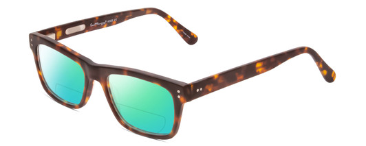 Profile View of Ernest Hemingway H4665 Designer Polarized Reading Sunglasses with Custom Cut Powered Green Mirror Lenses in Matte Tortoise Havana Brown Yellow Unisex Cateye Full Rim Acetate 53 mm