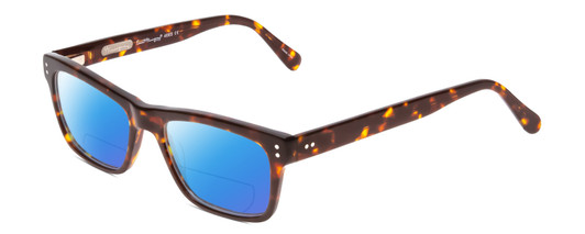 Profile View of Ernest Hemingway H4665 Designer Polarized Reading Sunglasses with Custom Cut Powered Blue Mirror Lenses in Shiny Tortoise Havana Brown Yellow Unisex Cateye Full Rim Acetate 53 mm