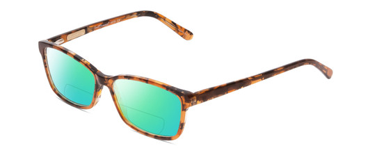 Profile View of Ernest Hemingway H4676 Designer Polarized Reading Sunglasses with Custom Cut Powered Green Mirror Lenses in Demi-Tortoise Havana Yellow Brown Ladies Cateye Full Rim Acetate 53 mm