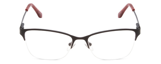Front View of Ernest Hemingway H4680 Designer Single Vision Prescription Rx Eyeglasses in Metallic Black Clear Ladies Cateye Semi-Rimless Metal 52 mm