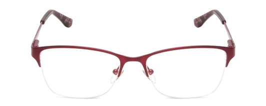 Front View of Ernest Hemingway H4680 Designer Progressive Lens Prescription Rx Eyeglasses in Metallic Burgundy Red Clear Ladies Cateye Semi-Rimless Metal 52 mm