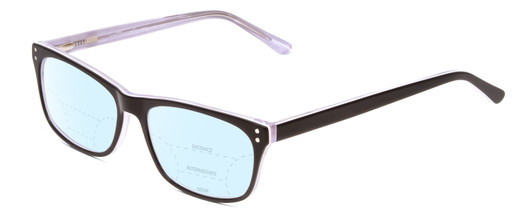 Profile View of Ernest Hemingway H4684 Designer Progressive Lens Blue Light Blocking Eyeglasses in Shiny Black White Clear Crystal Triple Layered Unisex Cateye Full Rim Acetate 53 mm