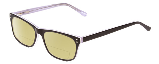 Profile View of Ernest Hemingway H4684 Designer Polarized Reading Sunglasses with Custom Cut Powered Sun Flower Yellow Lenses in Shiny Black White Clear Crystal Triple Layered Unisex Cateye Full Rim Acetate 53 mm