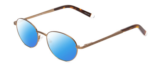 Profile View of Ernest Hemingway H4695 Designer Polarized Sunglasses with Custom Cut Blue Mirror Lenses in Antique Gold/Tortoise Havana Clear Tips Unisex Round Full Rim Stainless Steel 48 mm