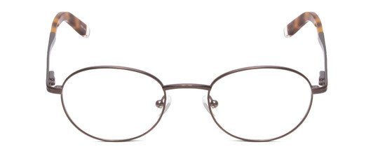 Front View of Ernest Hemingway H4695 Designer Progressive Lens Prescription Rx Eyeglasses in Pewter Silver/Tortoise Havana Clear Tips Unisex Round Full Rim Stainless Steel 48 mm