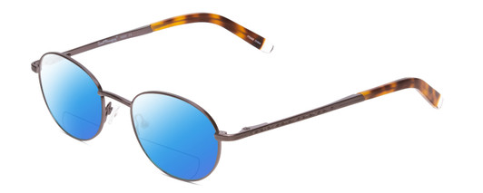 Profile View of Ernest Hemingway H4695 Designer Polarized Reading Sunglasses with Custom Cut Powered Blue Mirror Lenses in Pewter Silver/Tortoise Havana Clear Tips Unisex Round Full Rim Stainless Steel 48 mm