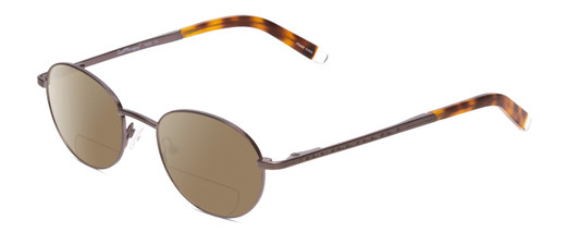 Profile View of Ernest Hemingway H4695 Designer Polarized Reading Sunglasses with Custom Cut Powered Amber Brown Lenses in Pewter Silver/Tortoise Havana Clear Tips Unisex Round Full Rim Stainless Steel 48 mm