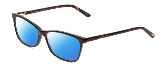 Profile View of Ernest Hemingway H4696 Designer Polarized Sunglasses with Custom Cut Blue Mirror Lenses in Shiny Black/Tortoise Havana Brown Yellow Ladies Cateye Full Rim Acetate 54 mm