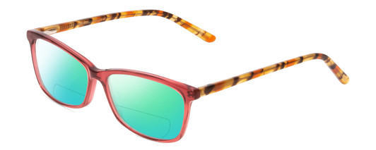 Profile View of Ernest Hemingway H4696 Designer Polarized Reading Sunglasses with Custom Cut Powered Green Mirror Lenses in Ruby Red Crystal/Orange Yellow Brown Tiger Print Ladies Cateye Full Rim Acetate 54 mm