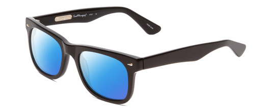 Profile View of Ernest Hemingway H4721 Designer Polarized Sunglasses with Custom Cut Blue Mirror Lenses in Gloss Black Silver Studs  Unisex Cateye Full Rim Acetate 50 mm