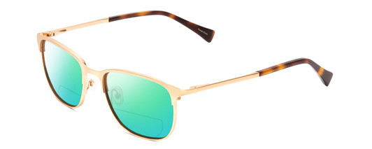 Profile View of Ernest Hemingway H4731 Designer Polarized Reading Sunglasses with Custom Cut Powered Green Mirror Lenses in Matte Metallic Gold Unisex Cateye Full Rim Metal 52 mm