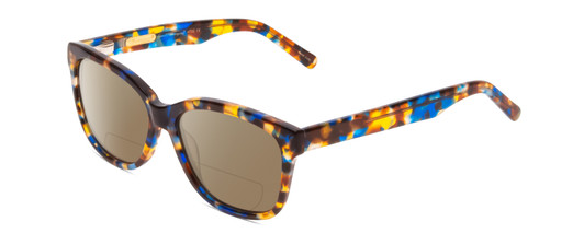 Profile View of Ernest Hemingway H4732 Designer Polarized Reading Sunglasses with Custom Cut Powered Amber Brown Lenses in Blue Tortoise Havana Brown Gold Ladies Cateye Full Rim Acetate 56 mm