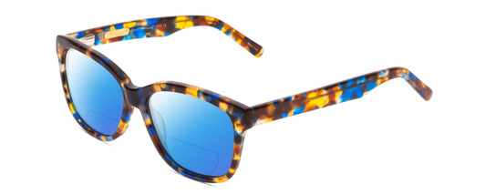 Profile View of Ernest Hemingway H4732 Designer Polarized Reading Sunglasses with Custom Cut Powered Blue Mirror Lenses in Blue Tortoise Havana Brown Gold Ladies Cateye Full Rim Acetate 56 mm