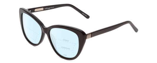Profile View of Ernest Hemingway H4735 Designer Progressive Lens Blue Light Blocking Eyeglasses in Gloss Black Ladies Cateye Full Rim Acetate 54 mm