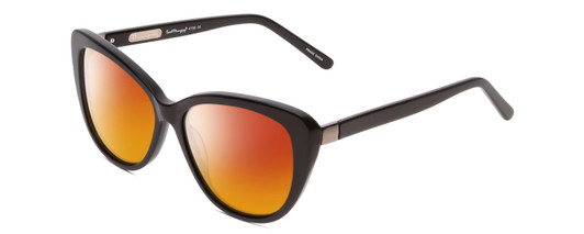 Profile View of Ernest Hemingway H4735 Designer Polarized Sunglasses with Custom Cut Red Mirror Lenses in Gloss Black Ladies Cateye Full Rim Acetate 54 mm