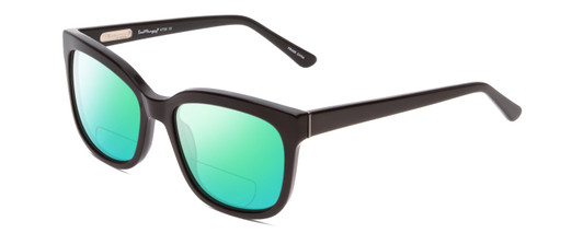 Profile View of Ernest Hemingway H4736 Designer Polarized Reading Sunglasses with Custom Cut Powered Green Mirror Lenses in Gloss Black Unisex Cateye Full Rim Acetate 53 mm